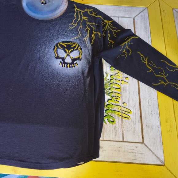 Handmade Tops - Hand painted Gothic, Skull and lightning themed shirt